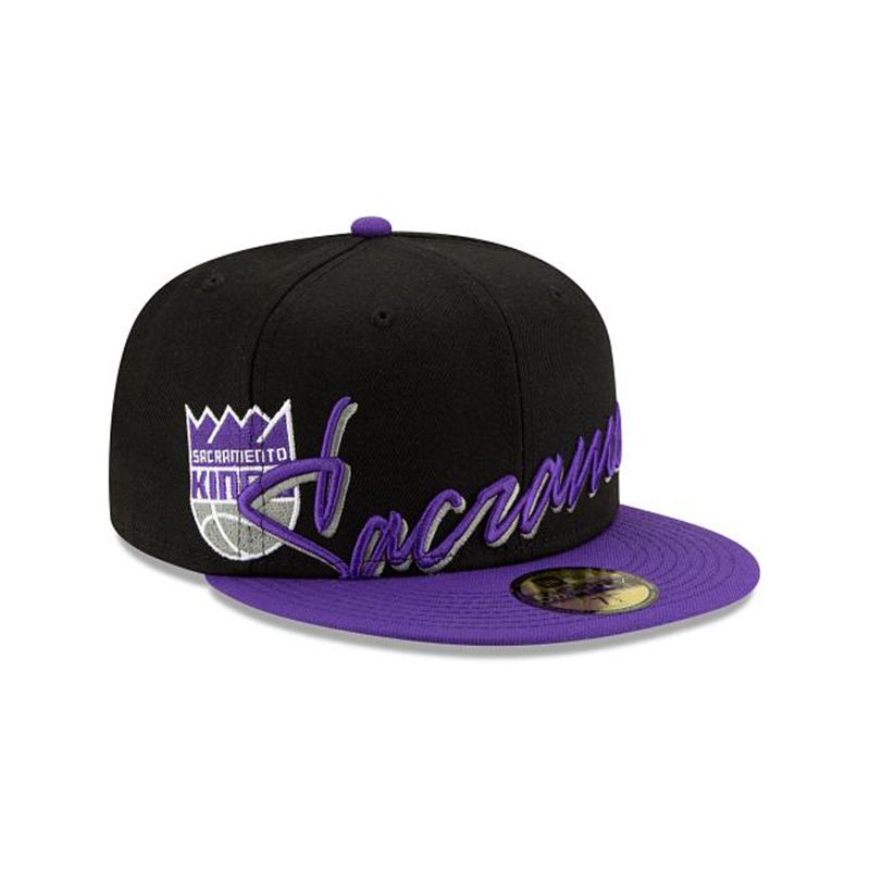 NBA Sacramento Kings Cursive 59Fifty Fitted (NKL0438) - Black New Era Caps